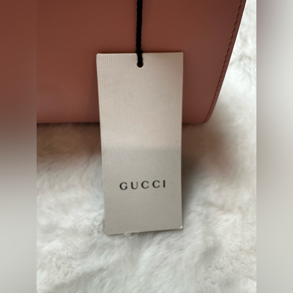 Gucci Blush Pink Leather Bag with Red and navy Strap-with bamboo handle - Picture 7 of 16
